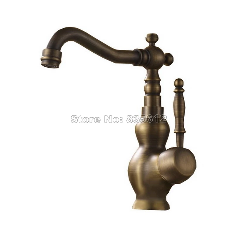 

Deck Mounted Antique Brass Bathroom Basin Kitchen sink Mixer Tap /Single Handle + Single Hole Swivel Mixer Tap Wan002