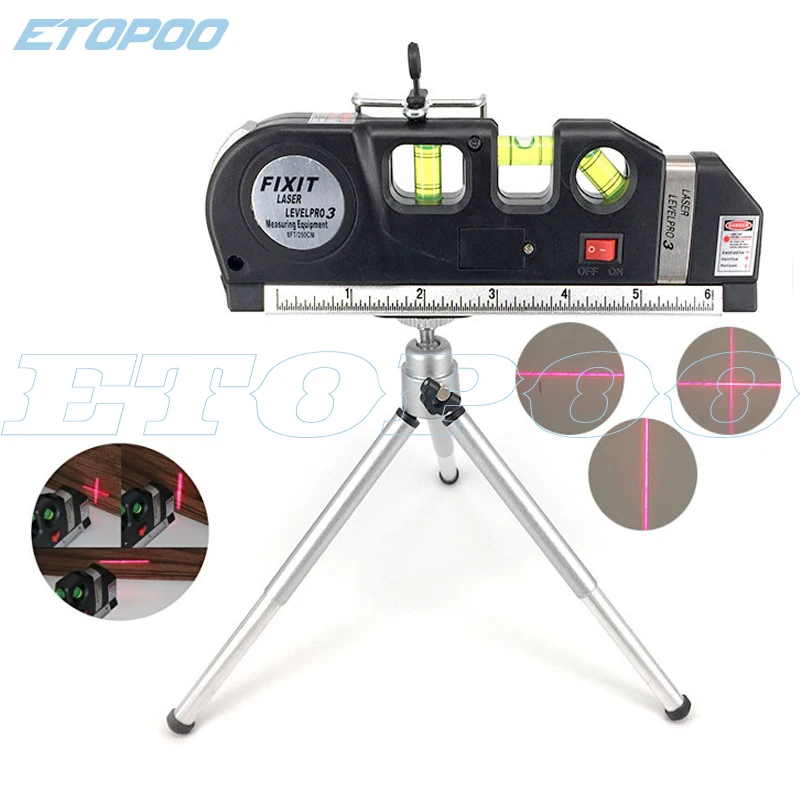 4 in 1 Accurate Multipurpose Laser Level Lever with tripod Cross Projects Horizontal Vertical Laser Light Beam Measure Tape