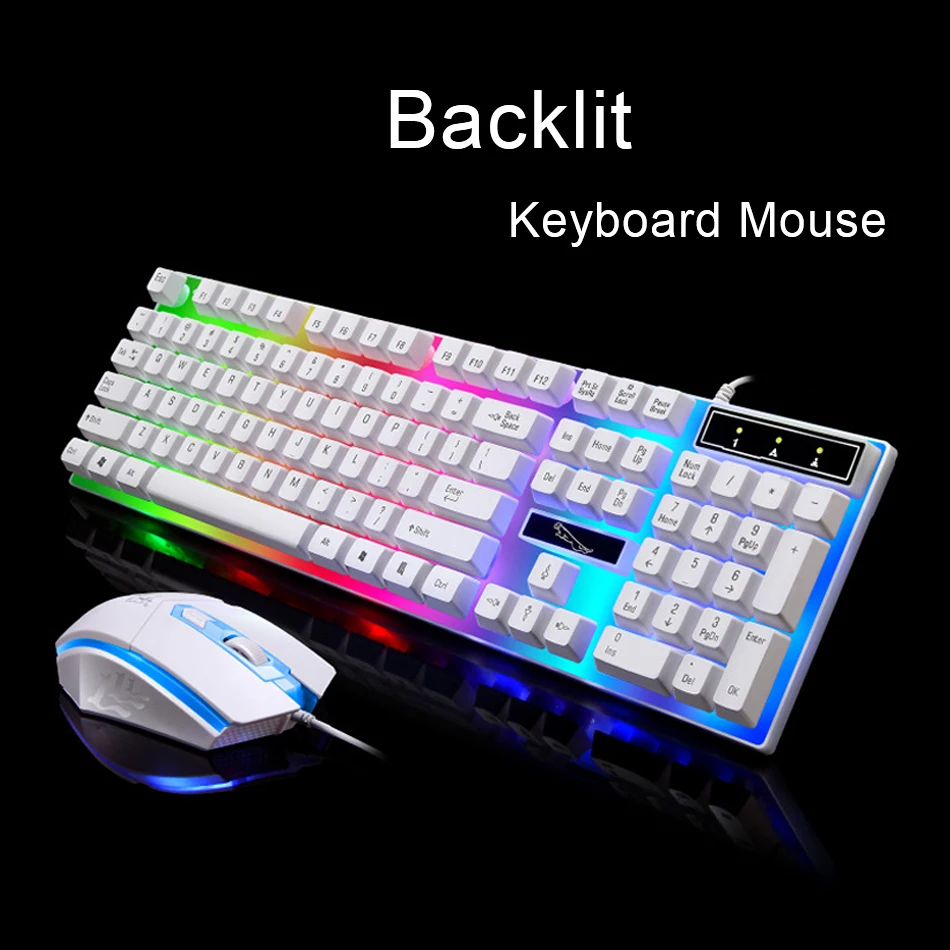 

104 Keys Multimedia LED Rainbow Color Backlight Gaming USB Wired Keyboard Mouse Set For Computer Desktop Gamer Player