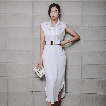 

Plus Size Real Women Dress Ukraine 2019 New Women's Dress Temperament Lapel Single-breasted With Belt Long Section Shirt Female