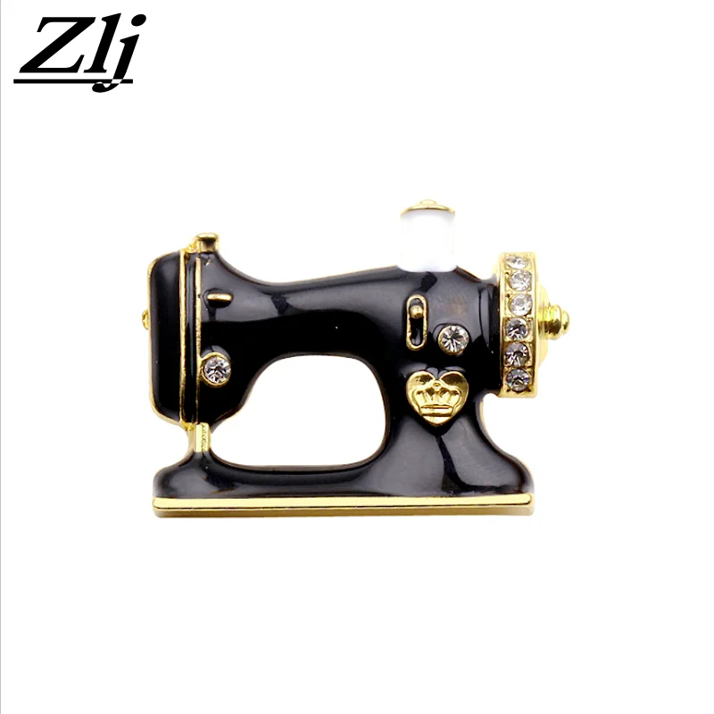 Sewing Machine Brooch Black Enamel Brooches Jewelry Hijab Pin For