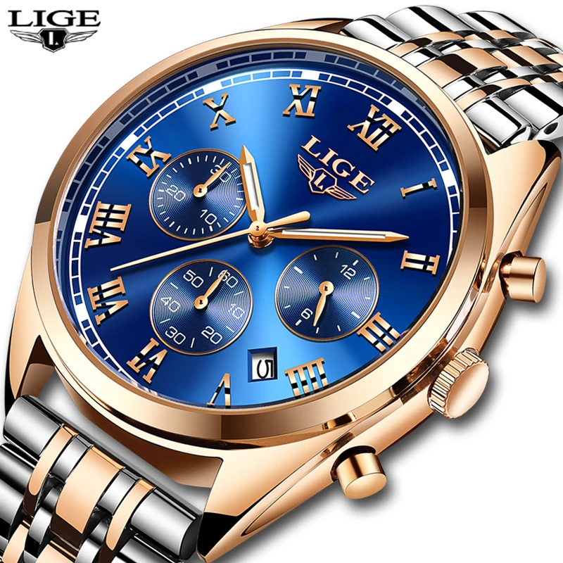 

Men's Quartz Watches Men Watchs Business Sports Fashion Casual Waterproof Military Male Clock LIGE Top Luxury Brands+gift box