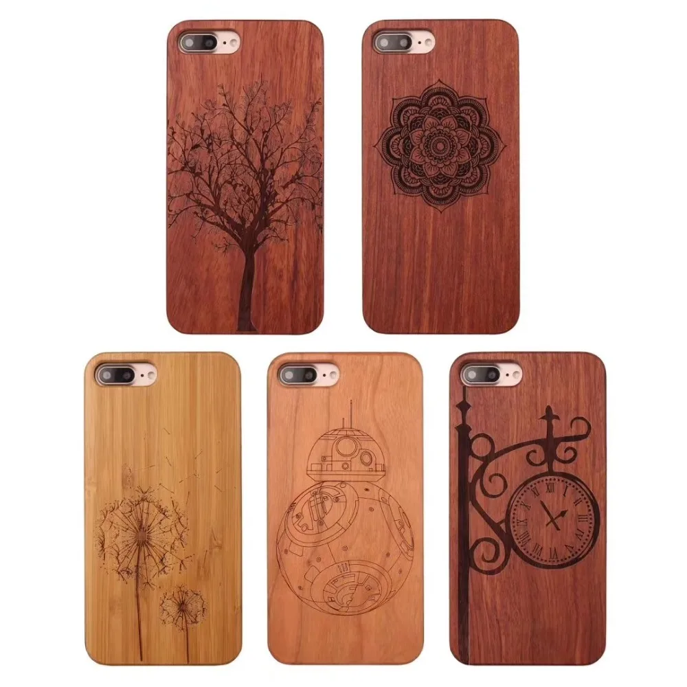 

SZYSGSD Fashion High Quality Soft Silicone Leather Skin Wood Case For iPhone 7 Plus iPhone 8 Case Natural Wooden Back Cover Bag