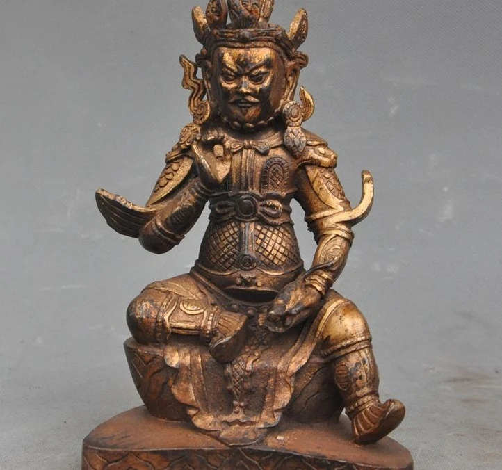 

7" Old Tibet Buddhism Fane pure bronze Yellow Jambhala Wealth God Buddha Statue