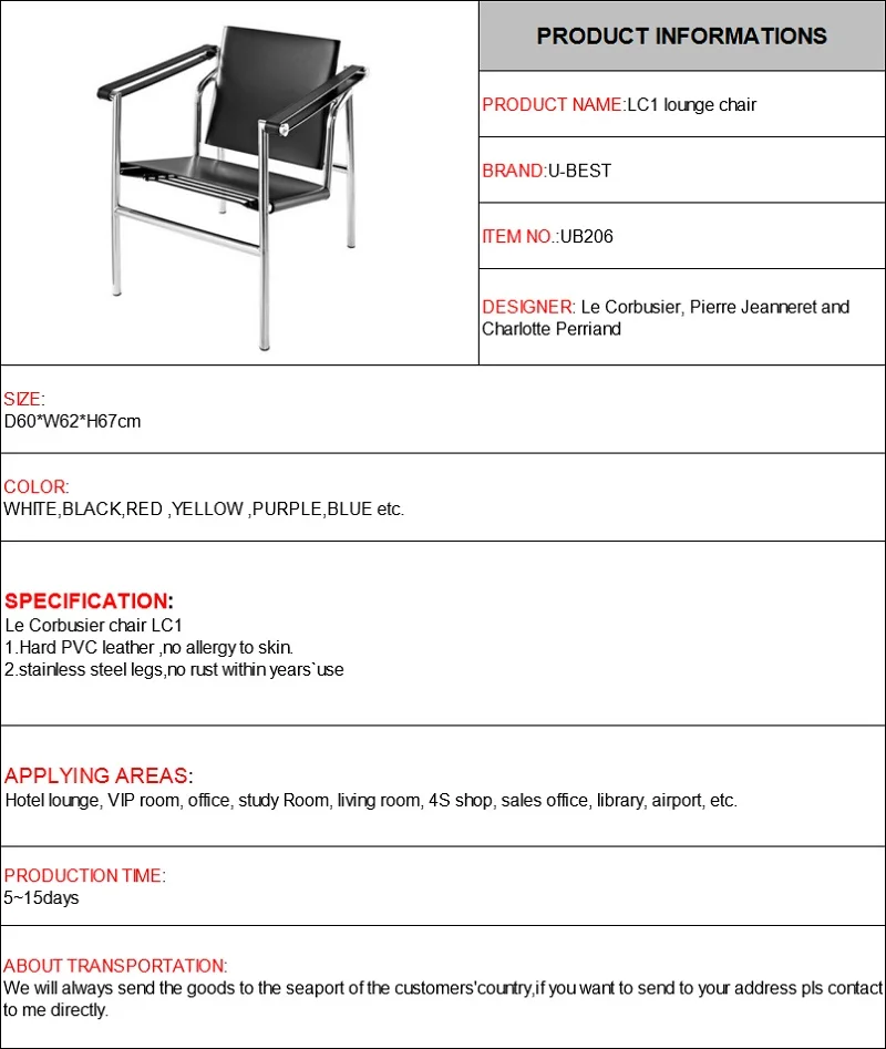 Le Corbusier LC1 Lounge Chair famous classic replica furniture
