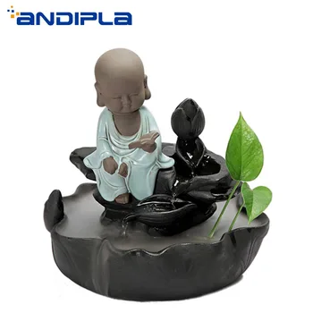 

110V-220V Vintage Lovely Monk Feng Shui Water Fountain Desktop Ornament Atomizer Flower Pot Small Fish Tank Lucky Home Decor