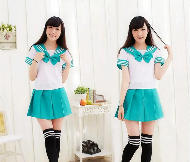 Korean Version Cosplay Costume Sailor Collar School Uniform Set With Bowknot Super Stretch  Girls Cotton Pleated Skirt 9