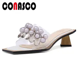 CONASCO/женские милые босоножки с квадратным носком на высоком каблуке, босоножки на необычном каблуке, летние вечерние модельные туфли