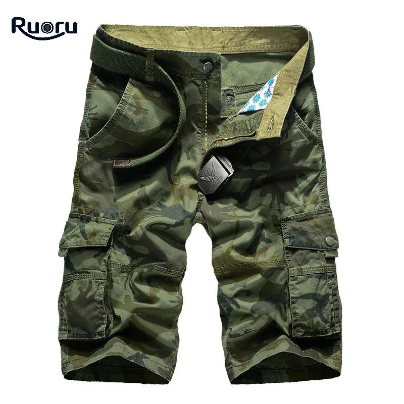 Ruoru новые грузовые шорты Для мужчин в стиле милитари камуфляж шорты хлопок Лето Для мужчин s Тренировки Короткий несколькими карманами