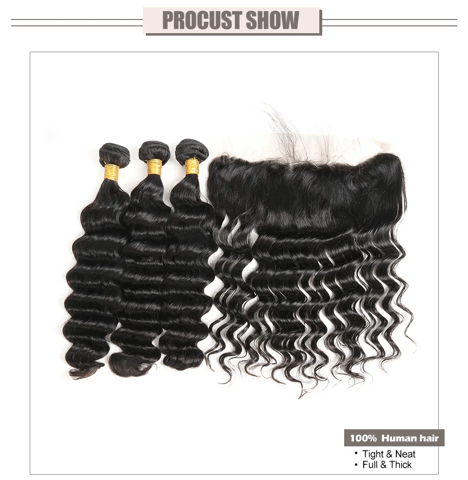 Hair Villa Remy Brazilian Loose Deep With Lace Frontal Closure 13 4 Ear to Ear Human Hair Bundles with Lace Frontal For Salon (3)