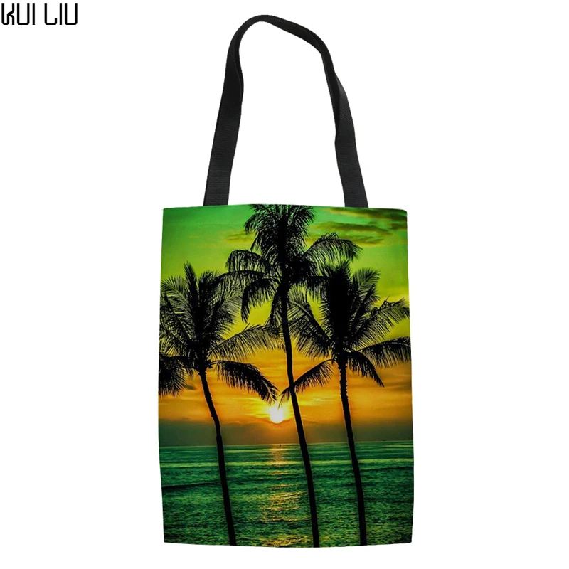 Женская сумка льняной мешок для покупок для девочек Повседневная сумка тропическая растительная Печать Топ-ручка сумки Женская пляжная сумка Cluth