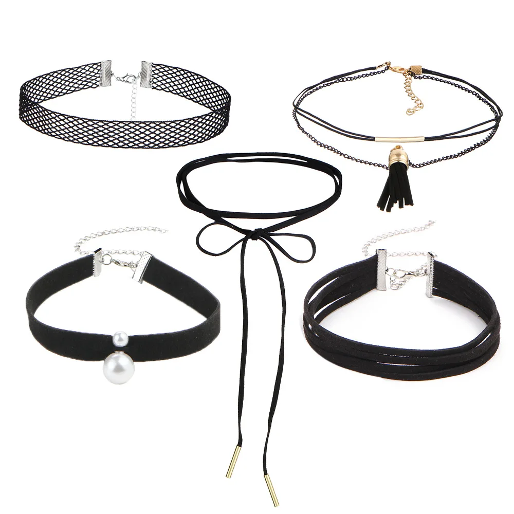 Hot Wholesale 8 Pcs/Set Black Velvet Choker Necklaces For Women Collars Fashion Girls Punk Gothic Cho collier ras du cou