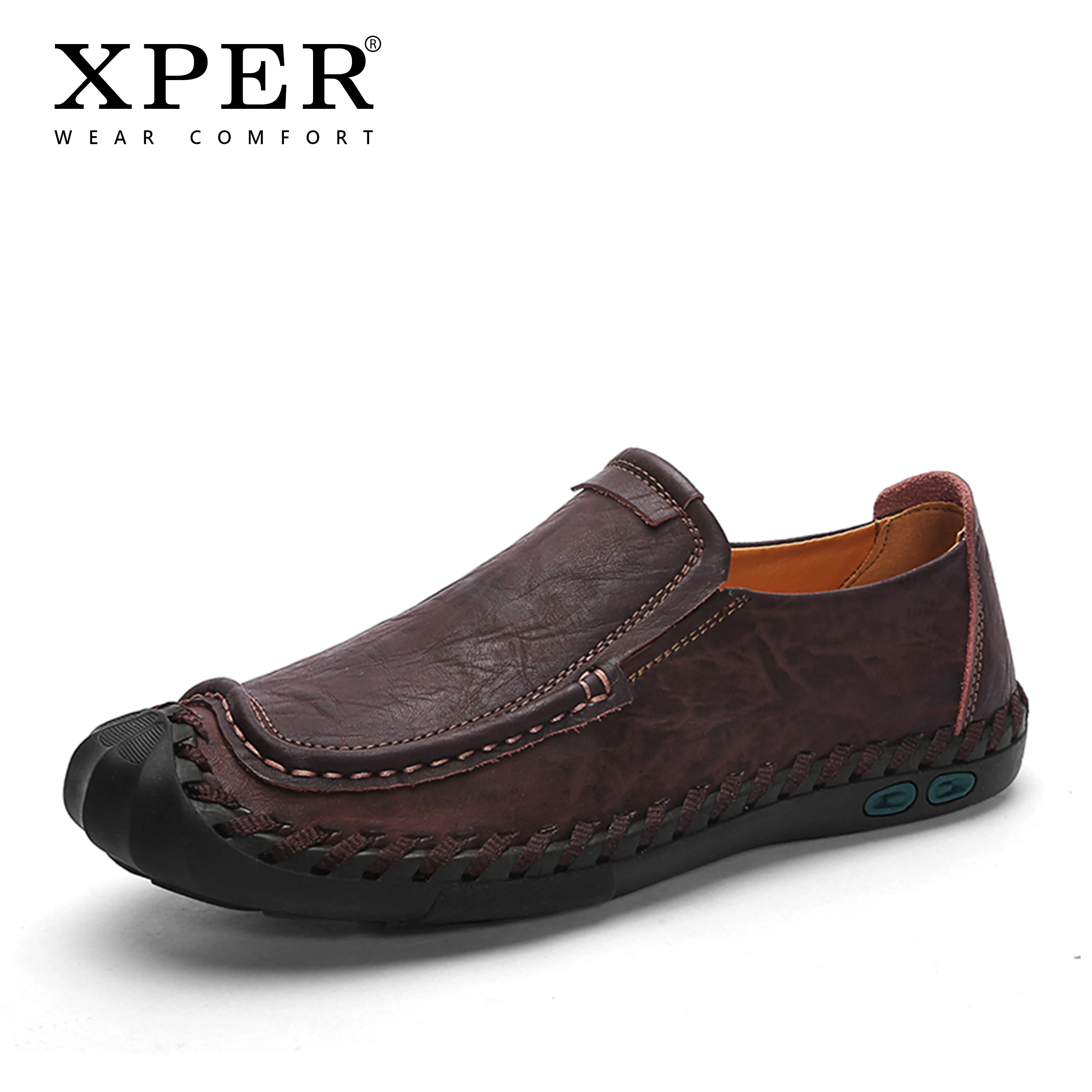 

XPER Brand Fashion Handmade Split Leathers Loafers Men Casual Sneakers Black Slip-On Male Driving Shoes Khaki Footwear #XP030