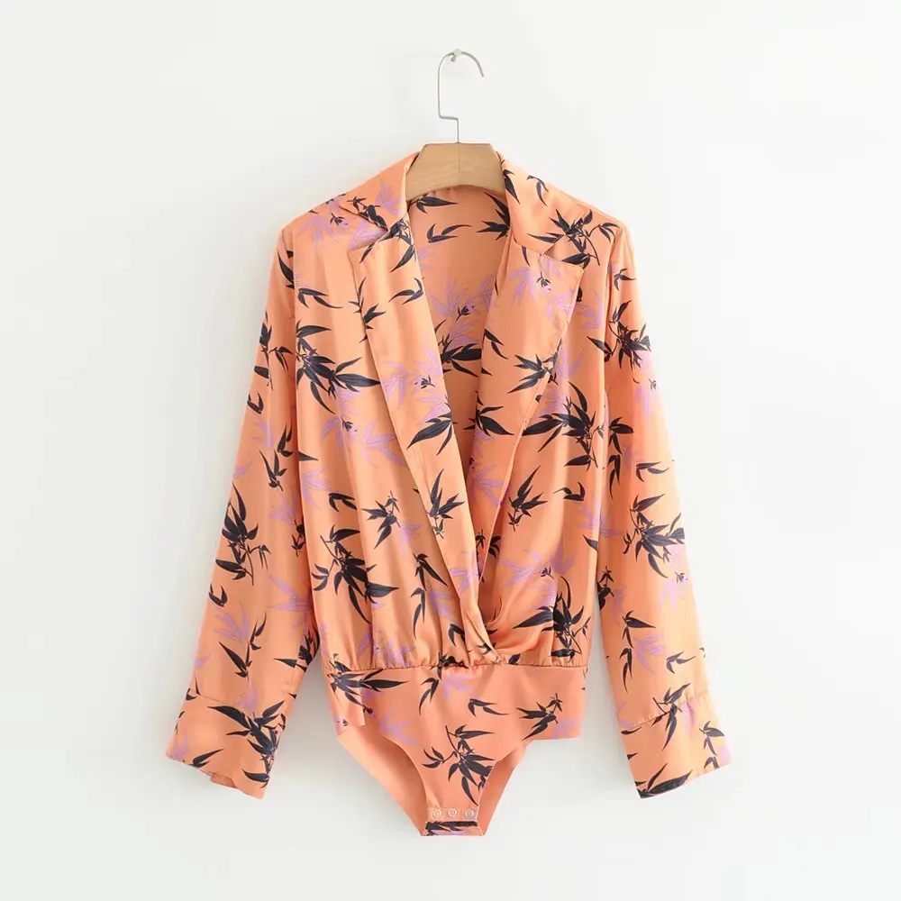 

floral print bodysuit women long sleeve deep v neck elegant jumpsuit romper sexy satin overalls soft playsuit