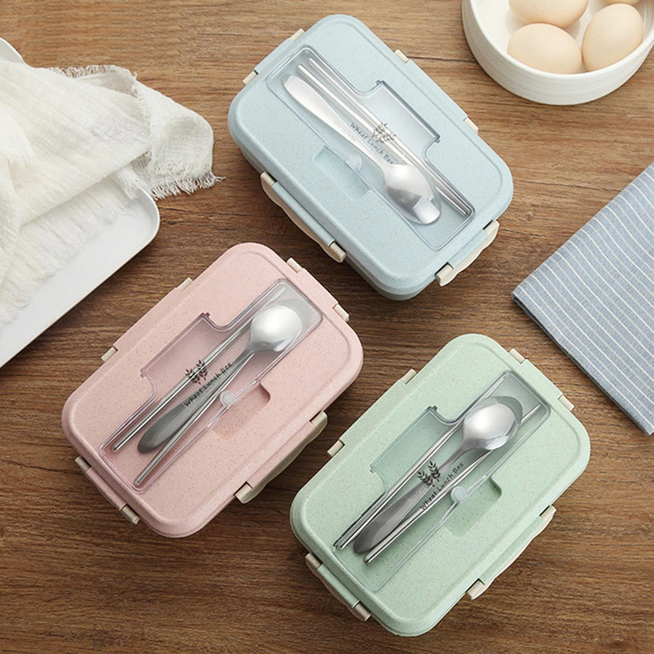 Microwavable Food Container With Spoon Multi Boxed Lunch Box Office School Korean Leakproof Boxes Set | Дом и сад