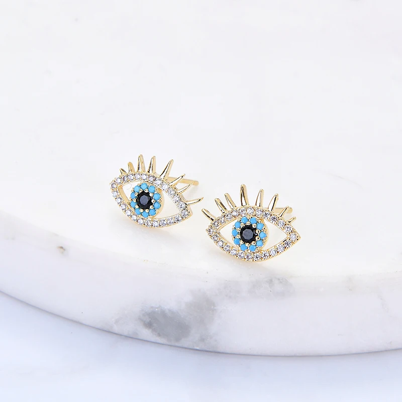 

Zhijia Gold/Blue Color eyes shape Rhinestone stud Earring high quality Earrings for Women party gifts