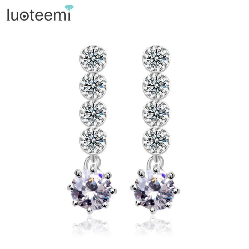 

LUOTEEMI Simple Dangle Drop Clear AAA Cubic Zircon Stone Earrings For Women Luxury Girlfriend Birthday Gift Trendy Jewelry