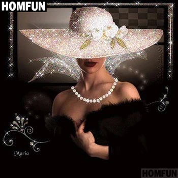 

HOMFUN Full Square/Round Drill 5D DIY Diamond Painting "Hat beauty" 3D Embroidery Cross Stitch 5D Decor Gift A00571