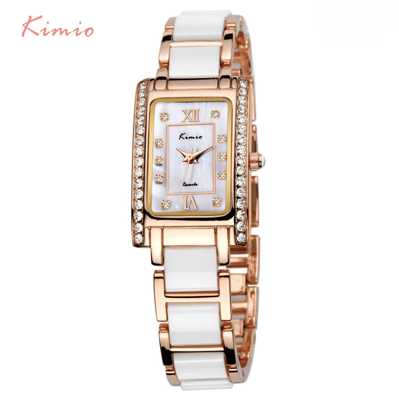 KIMIO Square Rectangle Rose Gold Watch Rhinestone Ladies Bracelet