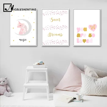

NICOLESHENTING Cute Unicorn Wall Art Canvas Poster Cartoon Nursery Prints Painting Decorative Picture Baby Bedroom Decoration