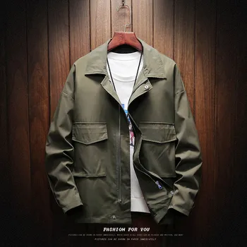 

Youth Mens Jacket Men Fashion Loose Zipper Bomber Jackets Chest Pocket Black Army Green Autumn Coats 5XL