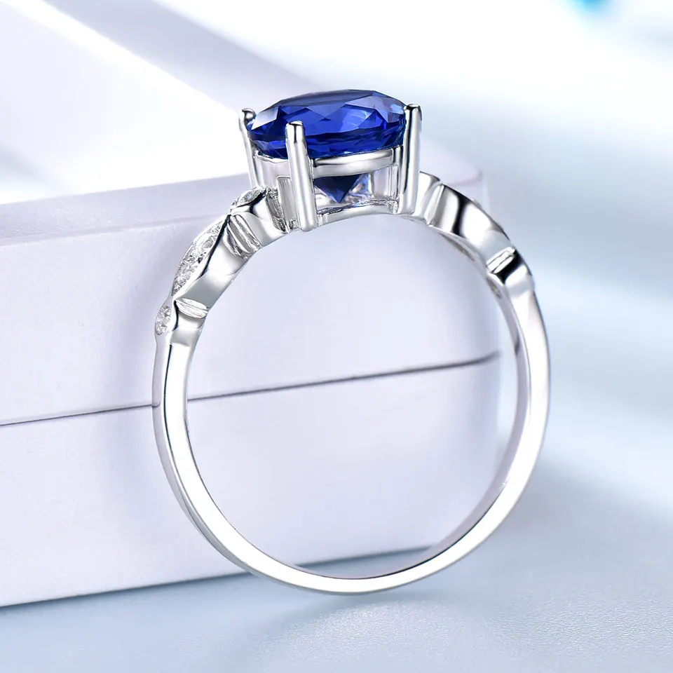 UMCHO Romantic Created Nano Sapphire Rings Solid 925 Sterling Silver Rings For Women Wedding Anniversary Gifts Fine Jewelry