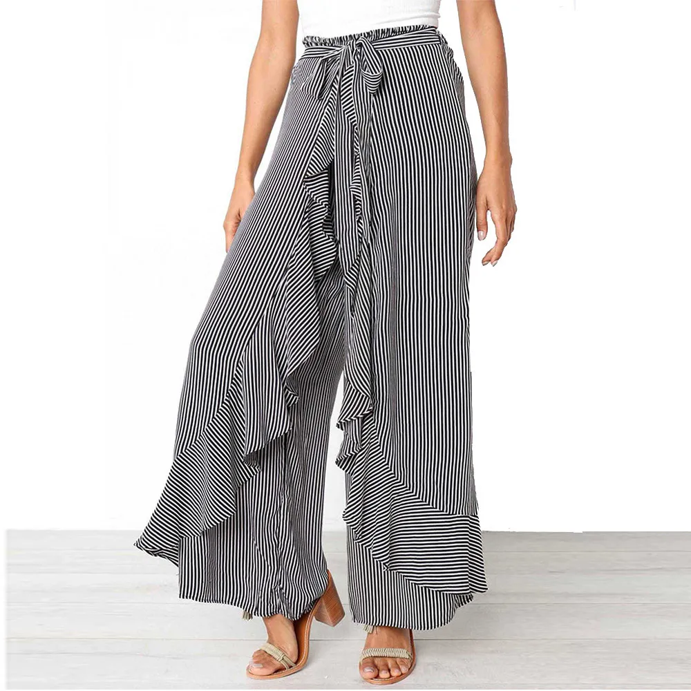 SAGACE женские брюки женские офисные брюки летние полосатые широкие брюки с высокой талией женские повседневные длинные брюки Повседневная мода