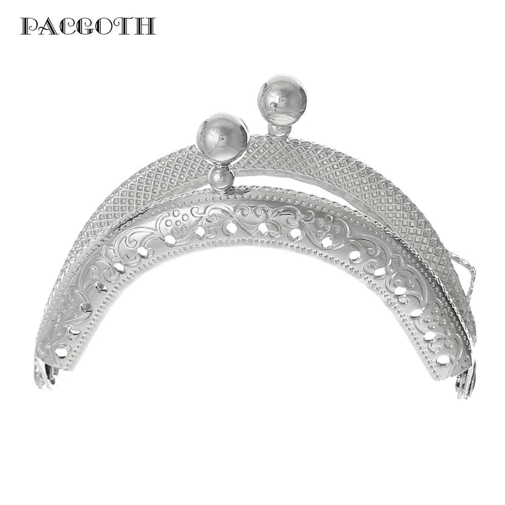 

PACGOTH Iron Based Alloy Kiss Clasp Lock Purse Frame Arch Silver Tone Ball 6.8cm x5.2cm, Open Size: 9.5x6.8cm, 5 PCs
