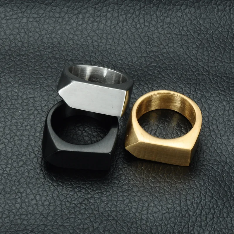 Мужское кольцо в стиле панк, квадратная Большая ширина, кольца-печатки, модное мужское черное кольцо на палец, ювелирные изделия из нержавеющей стали, Размер 7-14