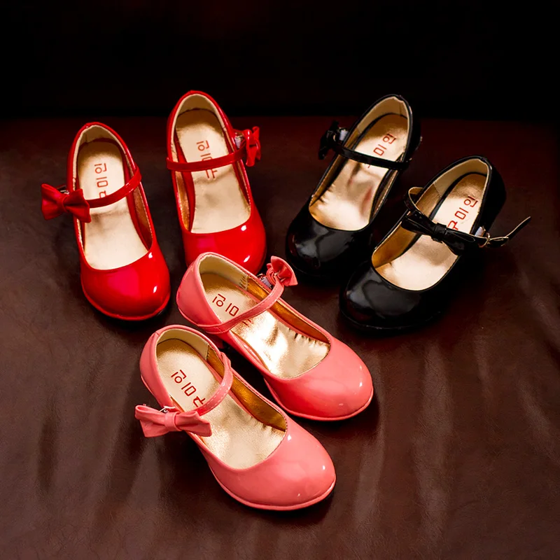 

J.G Chen 2019 Girls PU Leather Shoes Fashion Party Dancing Shoes For Medium Kids With High Heel Princess Children Single Shoes