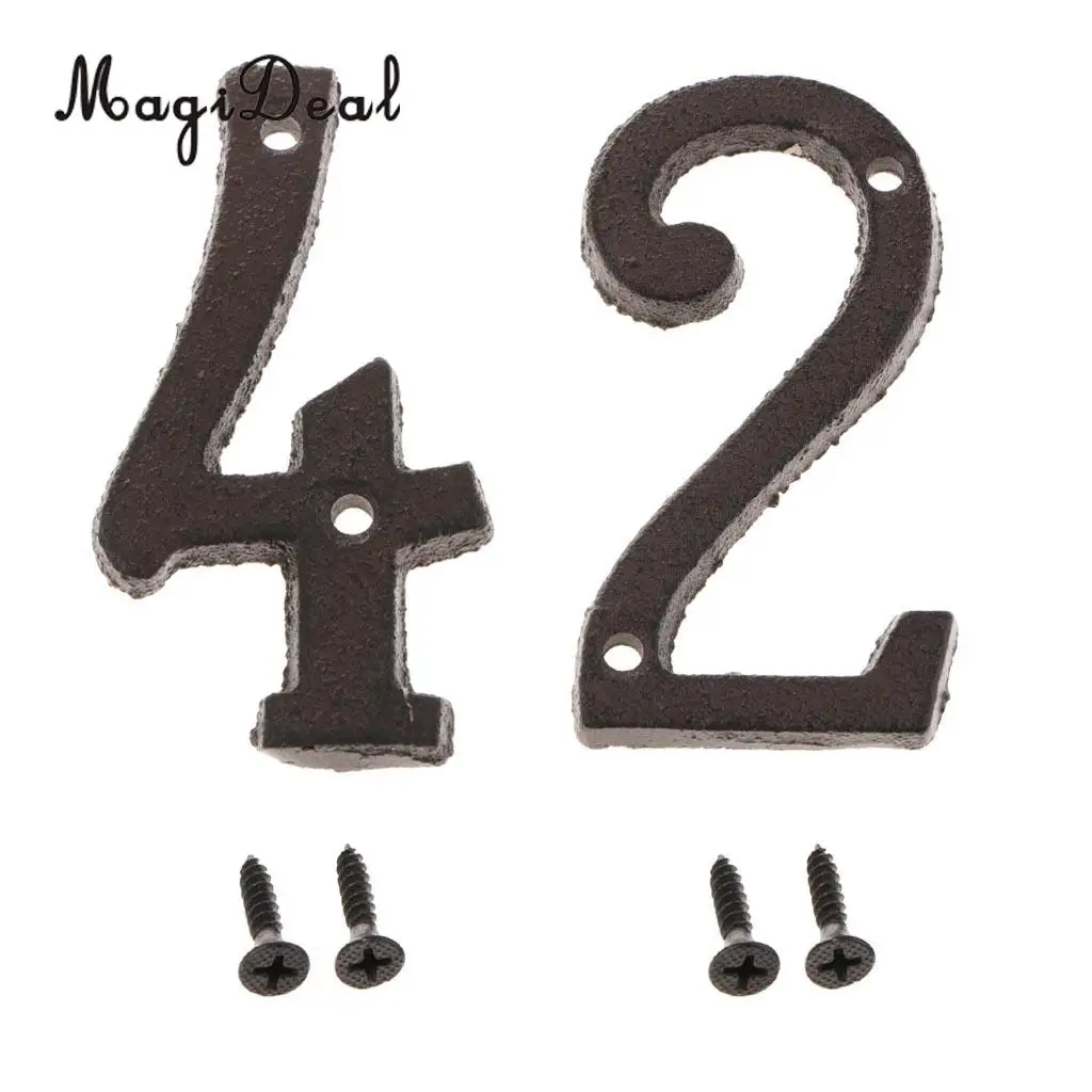 2pcs Cast Wrought Iron House Office Door Number Signs Plaque Country Style Digits Sticker Plaque with Screws 2 4