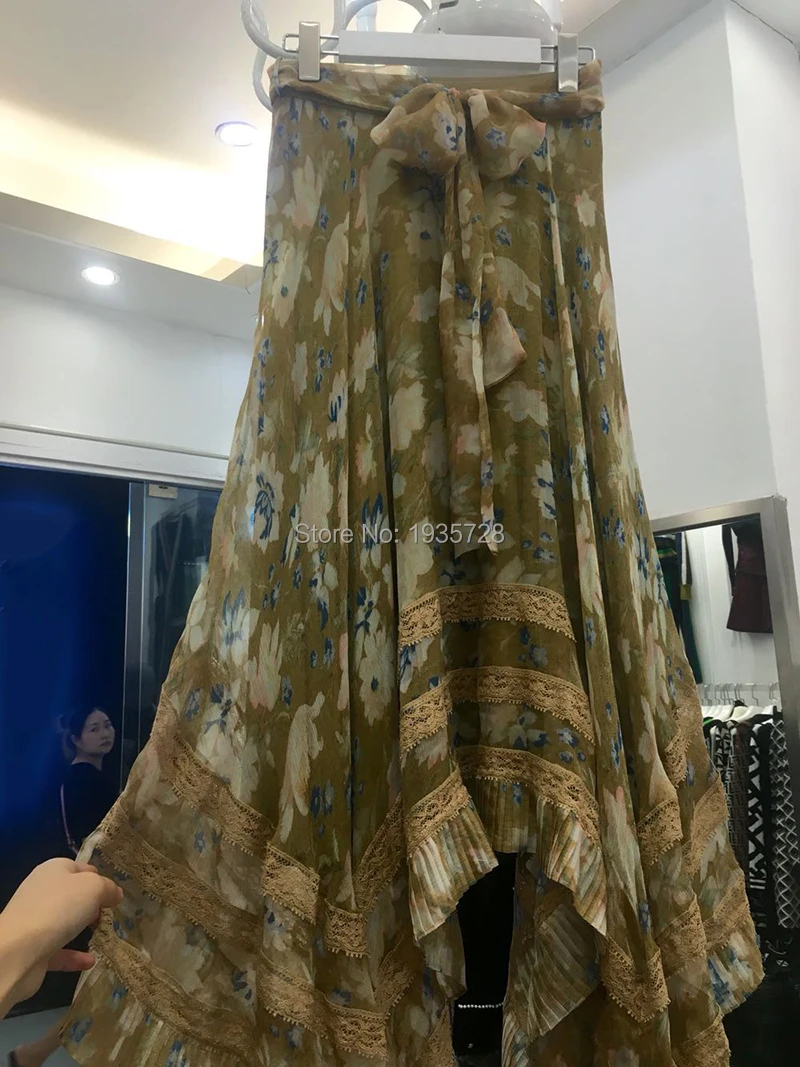 Floral De Avec À Dentelle Gamme Hanky Ceinture Champagne Midi Plissée Haut Nouer Dames Soie Débridée Garni Jupe Ruches As Imprimé Pic champagne AxOqwBdwn