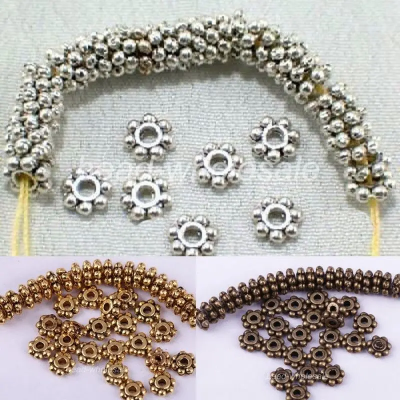 

Loose Beads for Jewelry Making High Quality Metal Tibetan Silver Daisy 4mm Flower Spacer Beads 1000pcs/lot