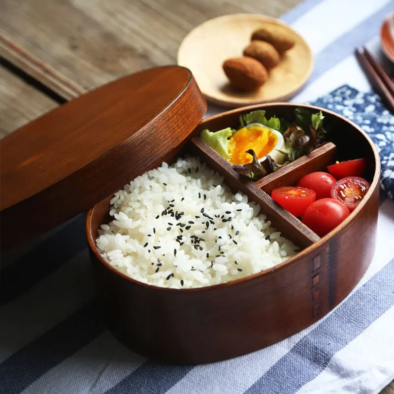 Japanese style wooden lunchbox Creative oval bento box Student lunch