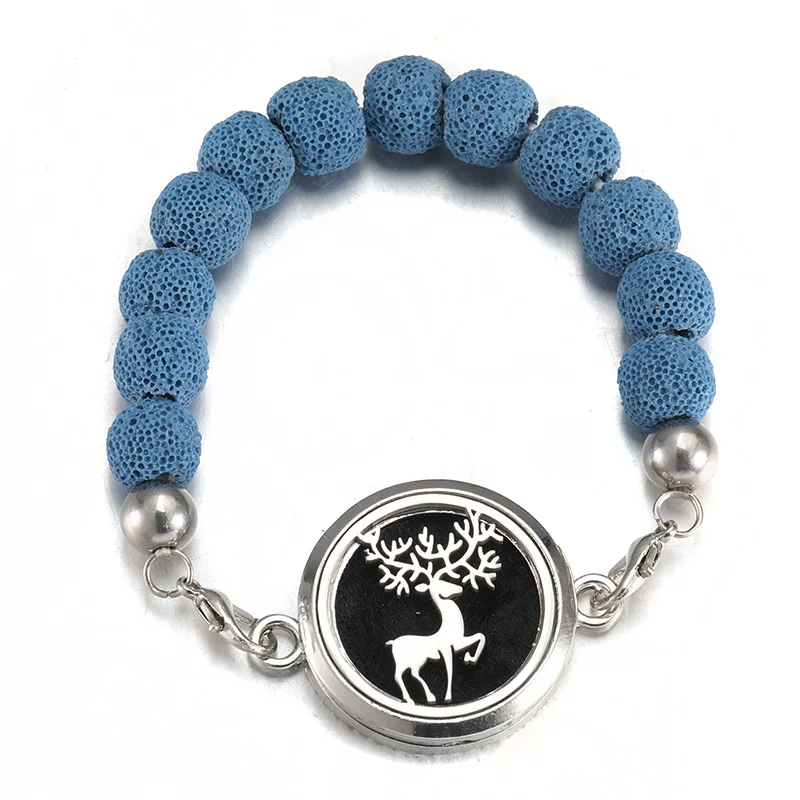 

Original Natural Lava Rock Stone Beaded Christmas Deer Bracelets Stainless Steel Essential Oil Diffuser Aromatherapy Box Jewelry