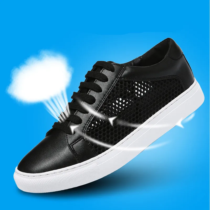 Lace Low Cuir Maille Casual Femme forme black La Plus Respirant Zh238 Top White Marche D'été Plate En Blanc Taille Chaussures Nouveau Véritable Up De p8wfYY