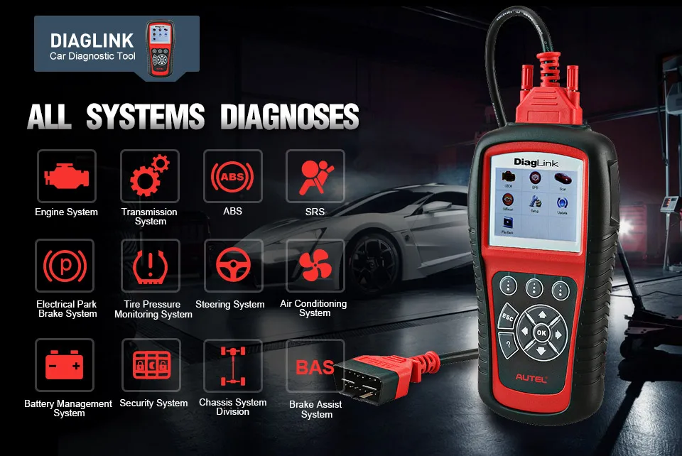 Autel Diaglink OBDII EOBD полный Системы Авто Бортовая Система диагностики 2 автомобиль код читателя как MD802 OBD2 масло сканера сброса EPB PK MD805