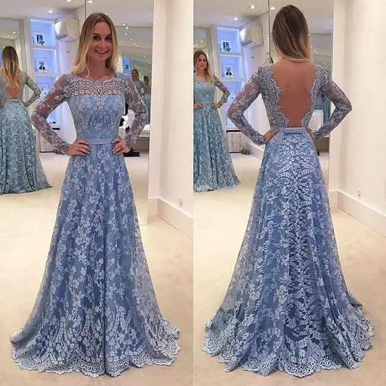 Beauty Emily Elegant Lace Long Evening Dresses 2019 for Women Formal Party Prom Dresses A line Backless 
