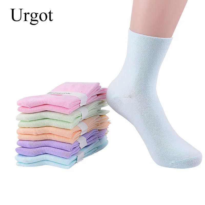 

Urgot 5 Pairs Womens Socks Spring Autumn Long Tube Female Cotton Socks Candy Color College Style Ladies Girls Stripes Sock Meias