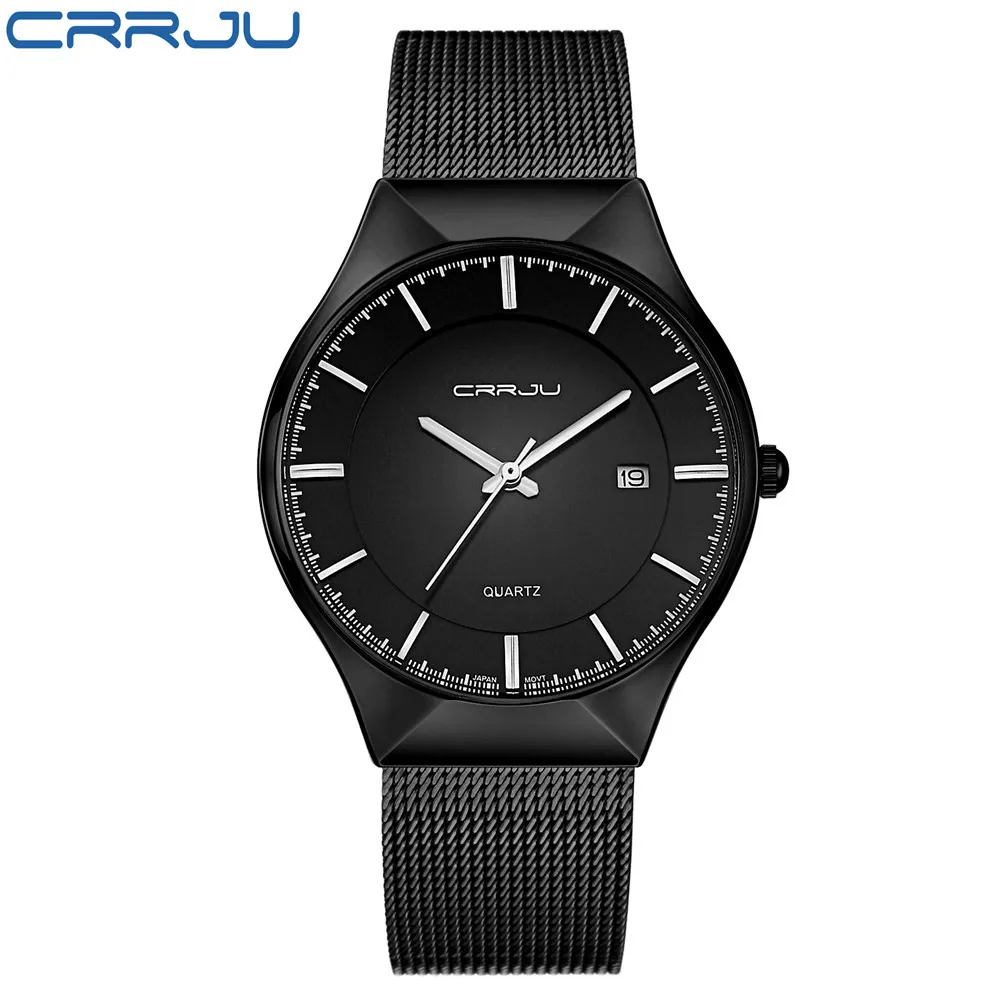 Top CRRJU Brand Luxury Ultra Thin Men's Watch Stainless Steel Mesh Belt ...