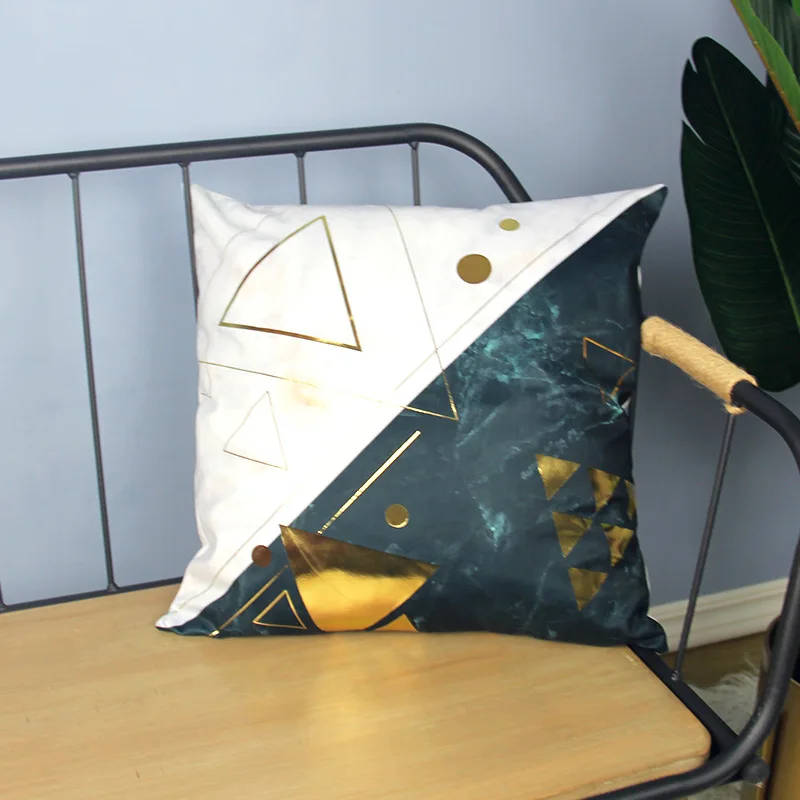 Modern Simple Newest Fashion Pillow Case Sale Vintage Feather Letter Geometric Pillow Cover Mable Golden Cushion Cover 45*45cm