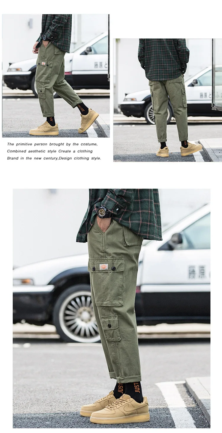 Мужские брюки карго для мужчин s повседневные мульти карманы для мужчин эластичная талия лодыжки верхняя одежда армейские прямые брюки