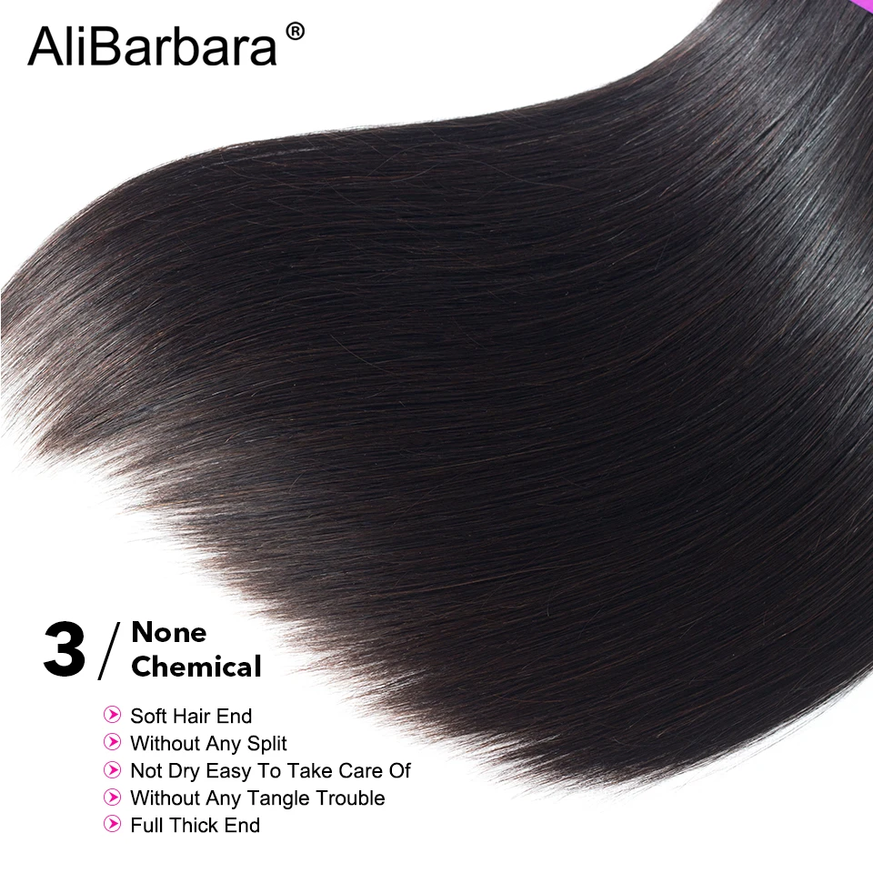 Бразильский Прямо 4 Связки с закрытием кружева фронтальной AliBarbara пучки волос плетение Remy натуральные волосы расширение