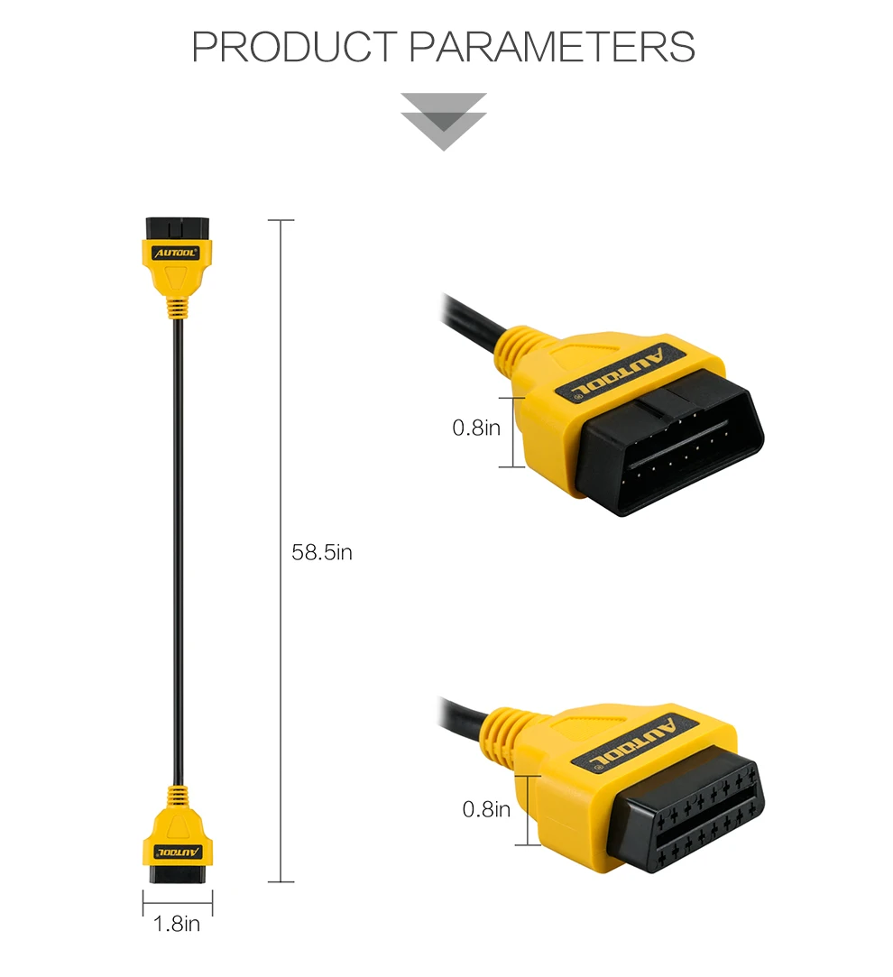 100 шт./лот DHL Бесплатная доставка AUTOOL OBD OBD2 Удлинительный кабель 16 контактный разъем для Женский 1,5 м автомобильный диагностический