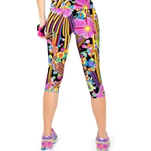 Горячая распродажа нового размера плюс, Женские Модные капри для тренировок с высокой талией и цветочным принтом, леггинсы для фитнеса, эластичные штаны до середины икры#02