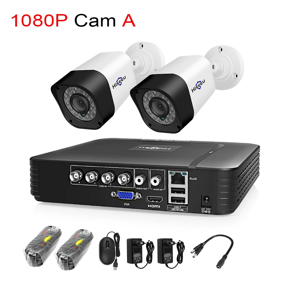 Hiseeu HD 4CH 1080N 5в1 AHD DVR комплект система видеонаблюдения 2 шт 720 P/1080 P AHD водонепроницаемая/цилиндрическая камера 2МП P2P комплект видеонаблюдения - Цвет: 1080P Cam A