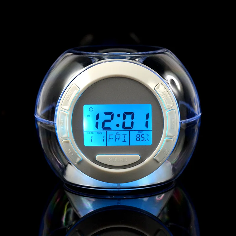 7 Color Changing LCD Alarm Clock Projection with 6 Sounds LED Night