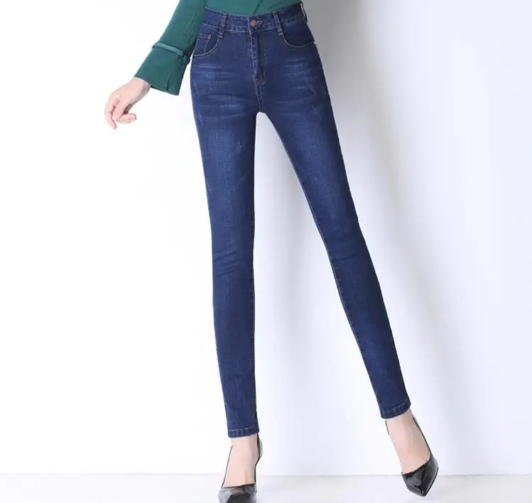 Новые качественные хлопковые удобные с высокой талией тонкие джинсы женские простые узкие брюки