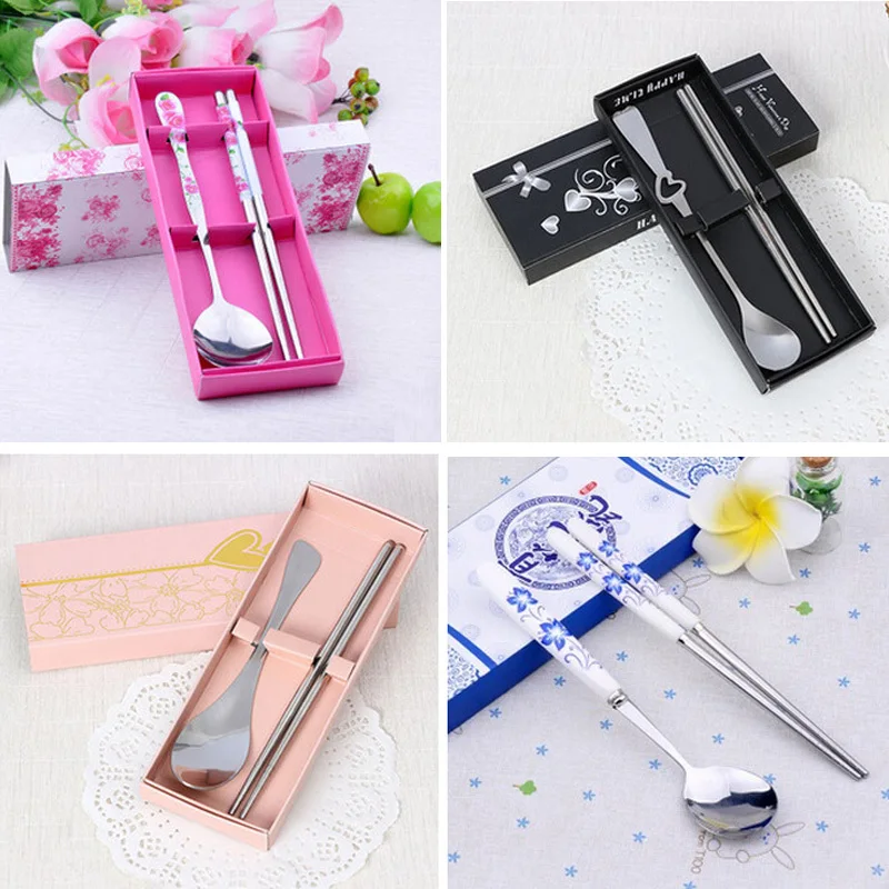 Wedding Gift Chopsticks Spoon Fork Cutlery Set Stainless Steel 2 ...