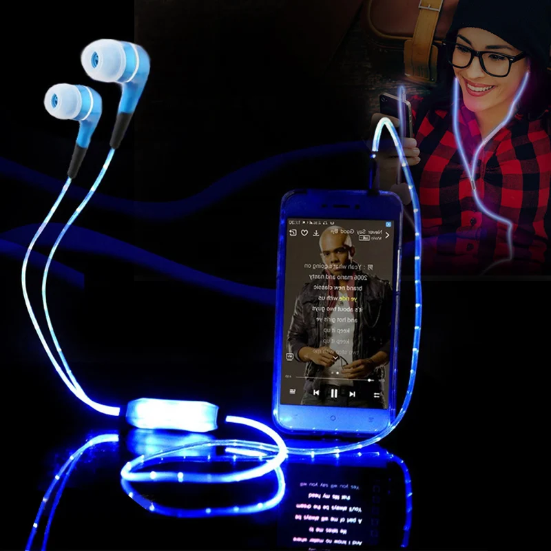

LED lights luminous headphones In-ear Glow Headphone Stereo Sport Night safety headset With Microphone For iphone Samsung HTC